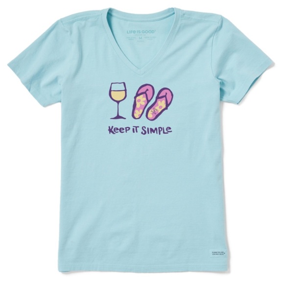 Life Is Good "Keep It Simple" Wine and Flip Flops V-neck Tee - Picture 1 of 6